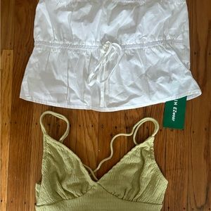 Brand New Shein Tops White Tie Front Linen Tube and Lime Green Crop Top